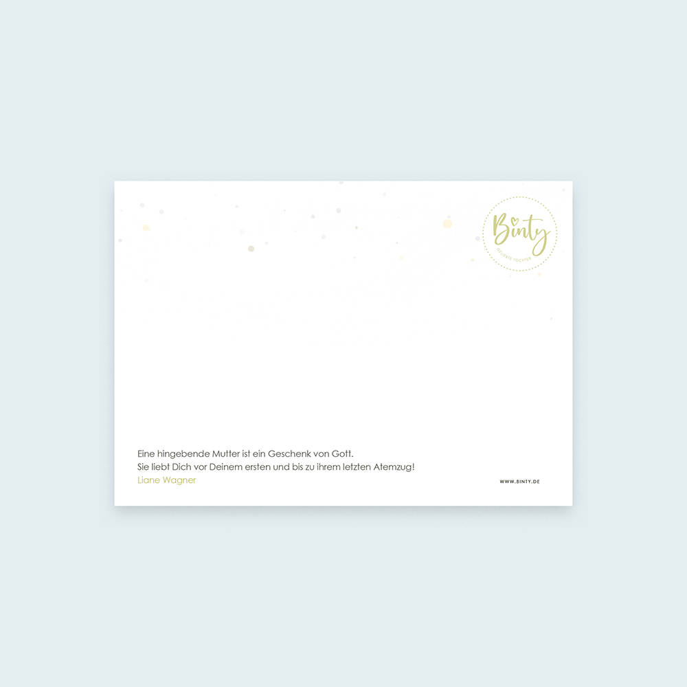 Binty - Danke liebe Mama Duo 4 Weihnachtskarte mit Bibelvers und goldener Binty-Logo auf weißem Hintergrund.