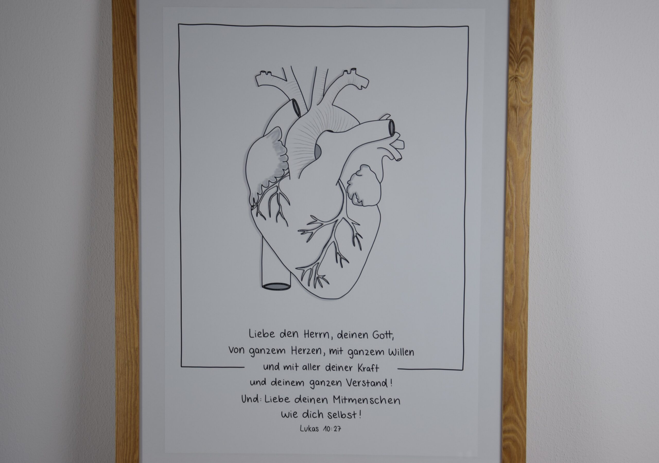 Poster Liebe den Herrn A3/A2 9 Herzzeichnung mit christlichem Gebet und Bibelvers Lukas 4,19.