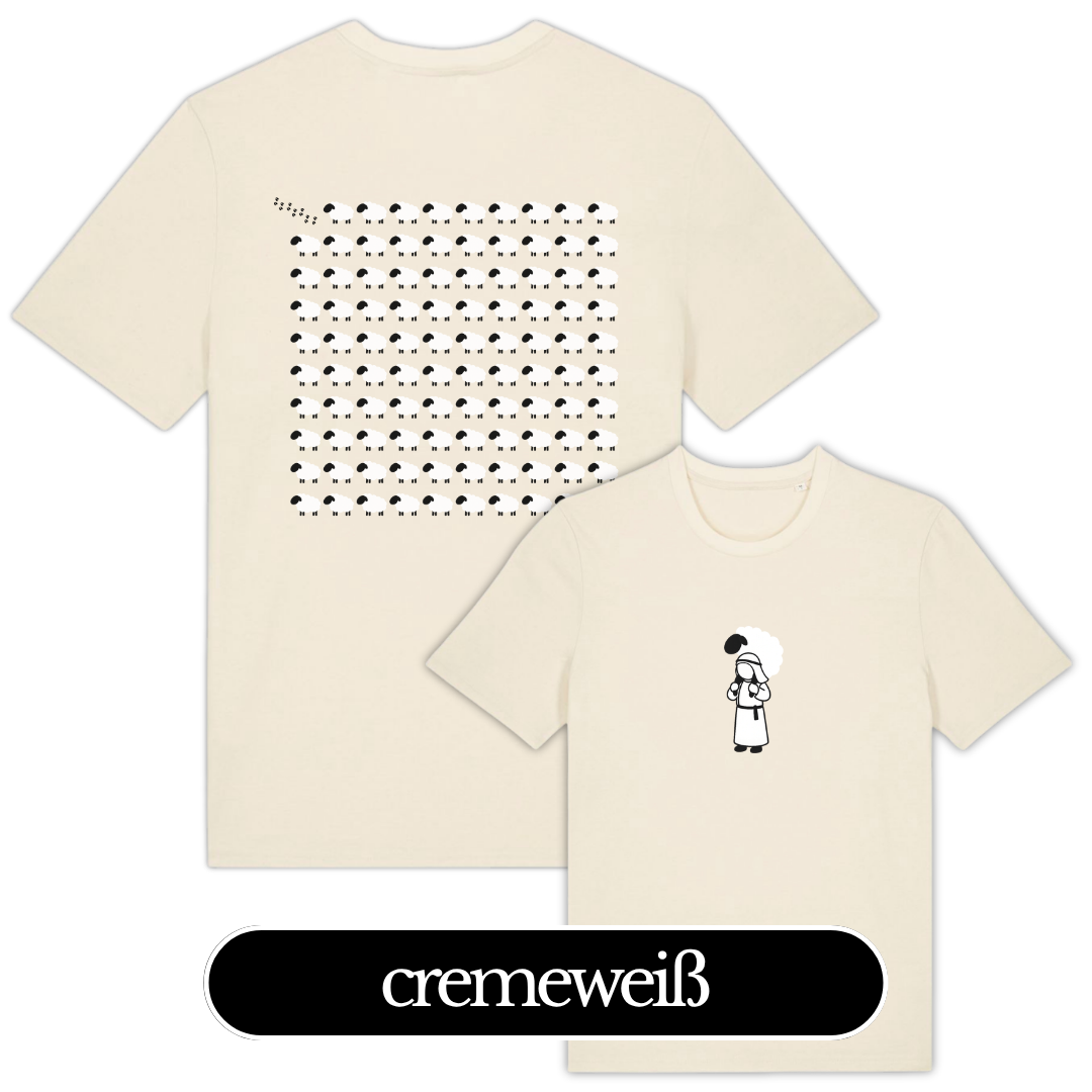 DAS VERLORENE SCHAF – Christliches T-Shirt | Lukas 15,4-6 17 Beide T-Shirts mit christlichem Design, eines mit Muster, das andere mit Jesus-Silhouette.