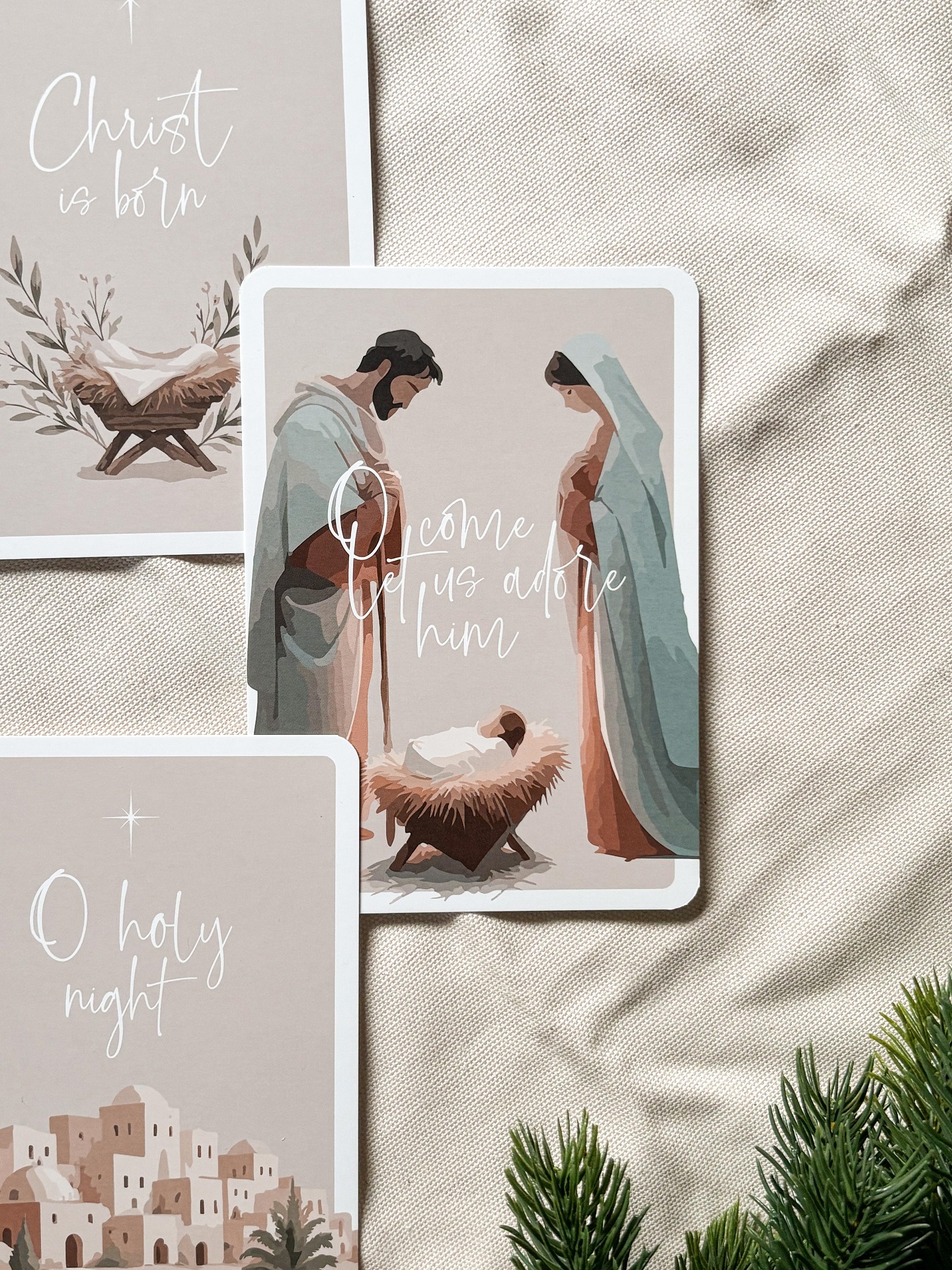 Postkarten-Set »o holy night« 11 Christliche Weihnachtskarten mit Jesus Geburt und Krippe, festliche Dekoration.